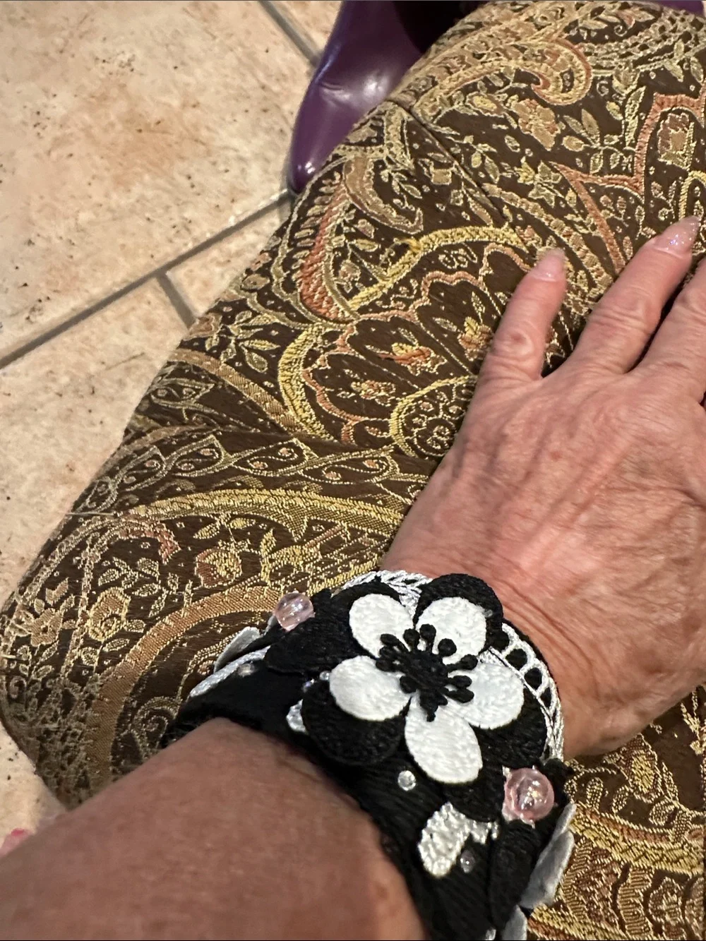 Handcrafted Black & White Floral Lace Cuff Bracelet - Women Accessories